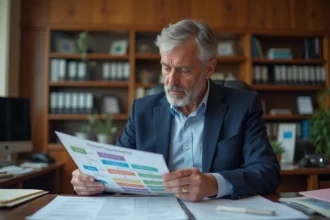 Administrateur public en bureau moderne examinant un organigramme