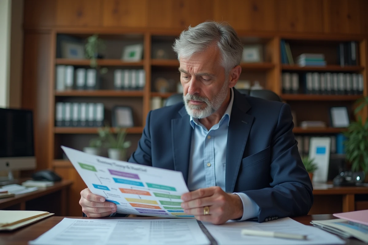 Administrateur public en bureau moderne examinant un organigramme