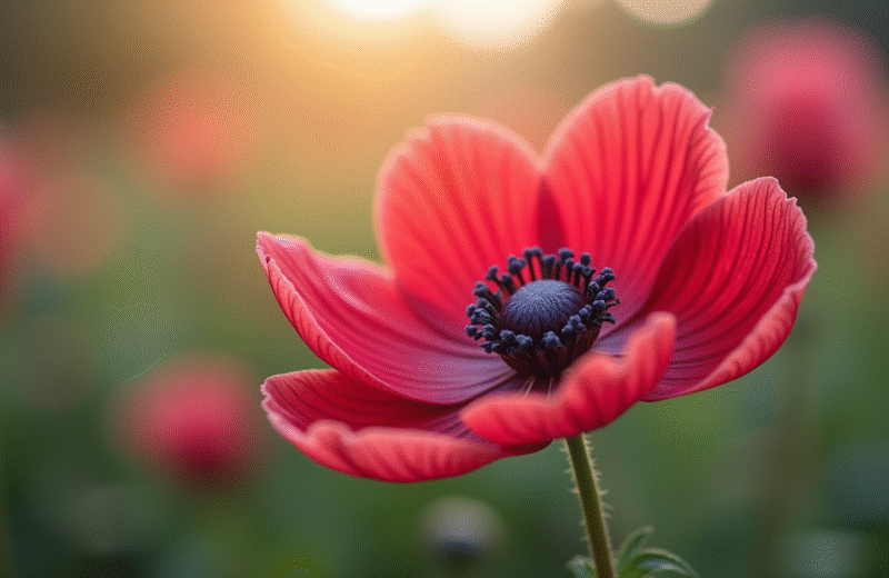 Fleur d'anémone en pleine floraison en gros plan