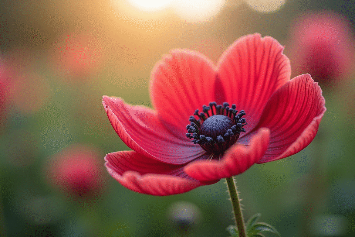 Fleur d'anémone en pleine floraison en gros plan
