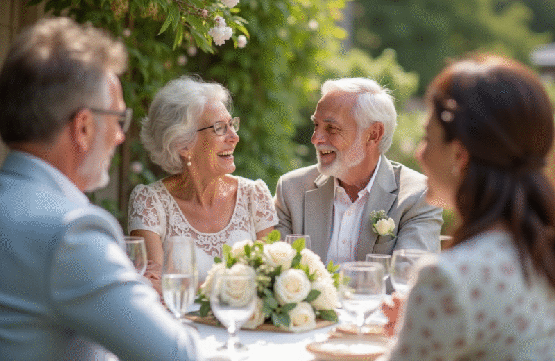Couple mature célébrant 45 ans de mariage en extérieur