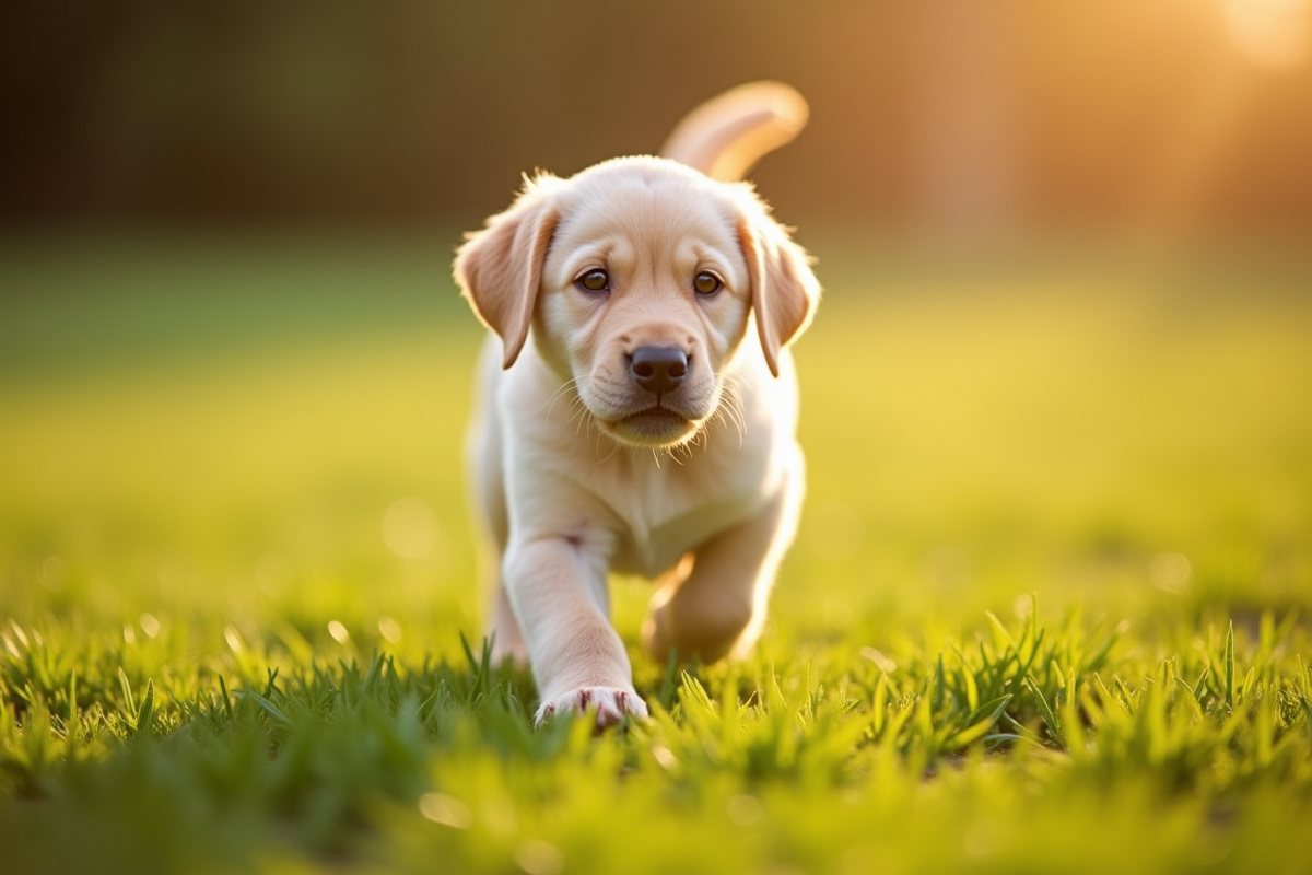 Chiot labrador apprenant à marcher dans l
