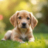 Chiot beagle citron assis dans un jardin ensoleille