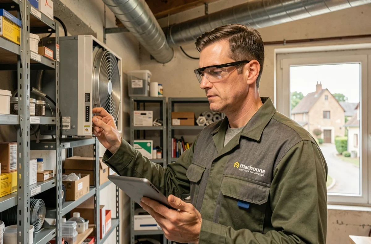 Technicien CLIMAT'IS vérifiant une unité de ventilation et chaudière à Marcilly-sur-Tille