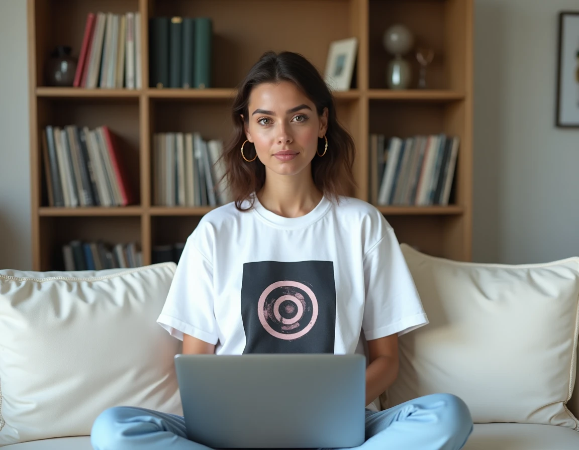 DJ française analysant ses statistiques Instagram sur ordinateur portable dans un appartement parisien moderne