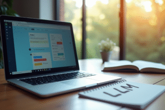 Espace de travail moderne avec ordinateur et bloc-notes