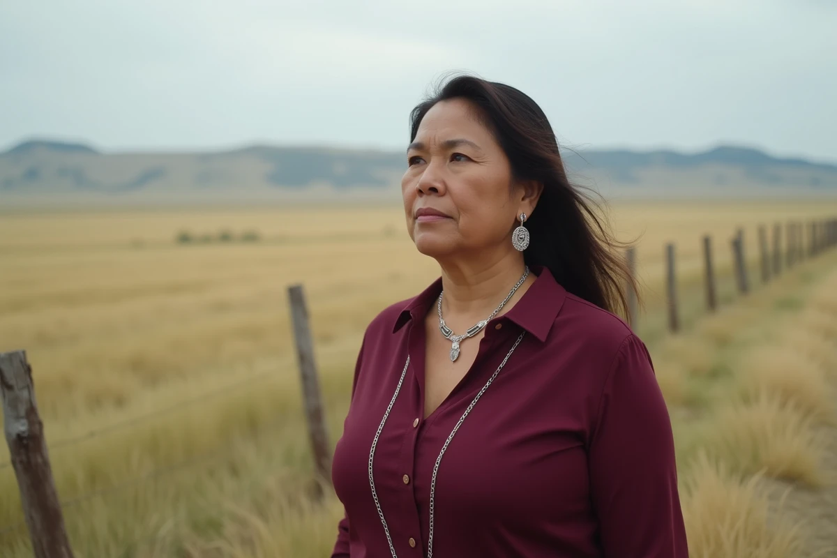 Femme amérindienne dans les grandes plaines américaines symbolisant la résilience face à l'histoire du Manifest Destiny
