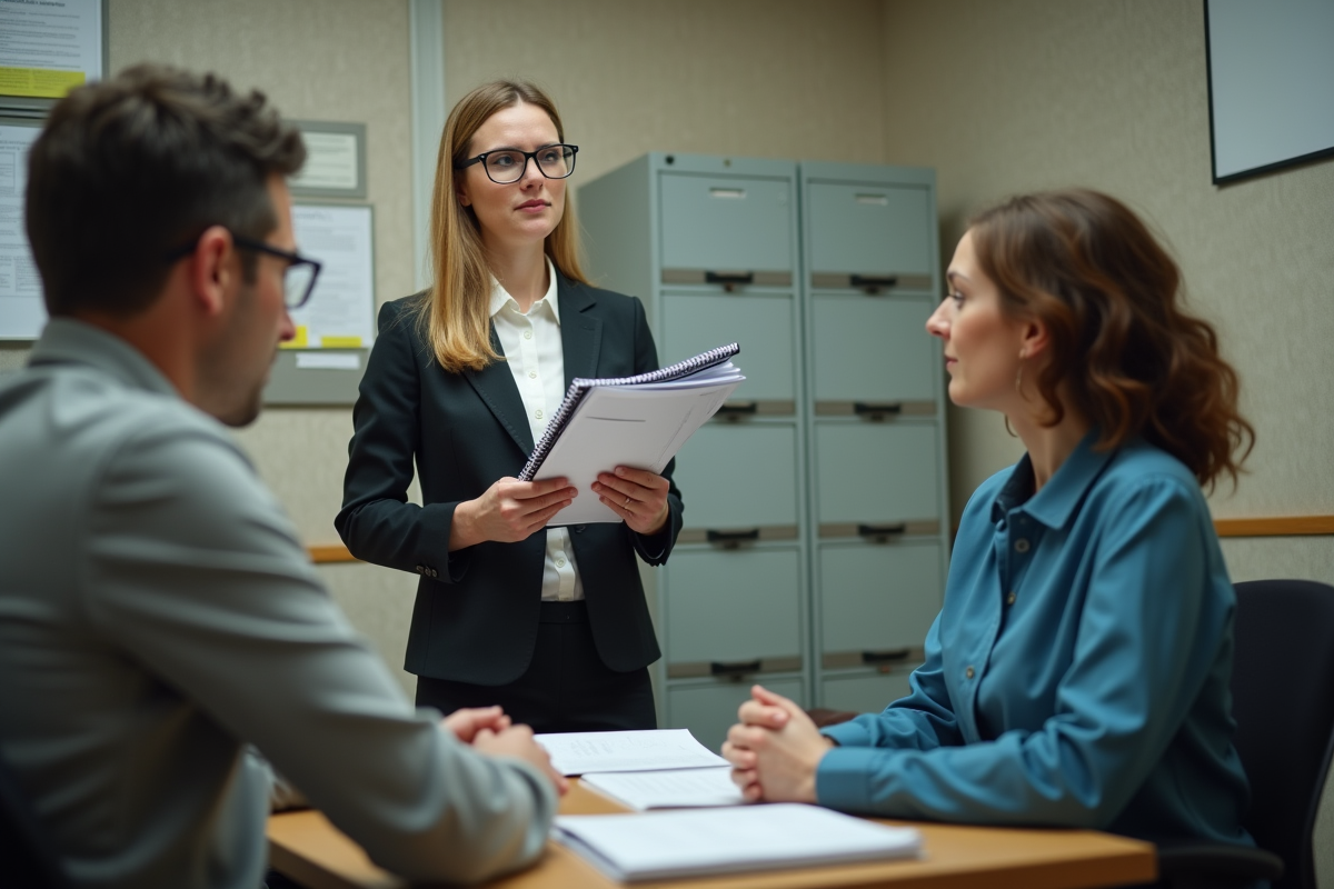 Femme en affaires discutant avec une assistante sociale dans un bureau