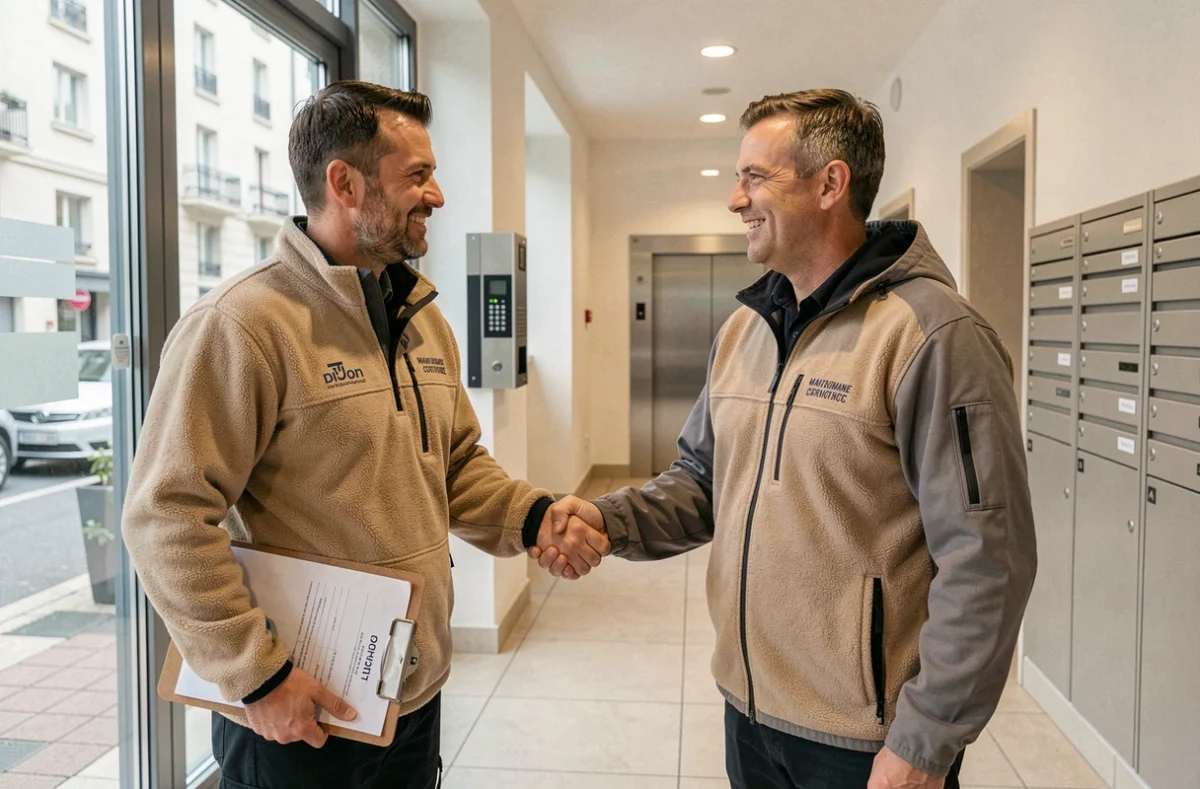 Coordinateur GARANKA signant un contrat de maintenance chauffage avec un gestionnaire d'immeuble à Dijon