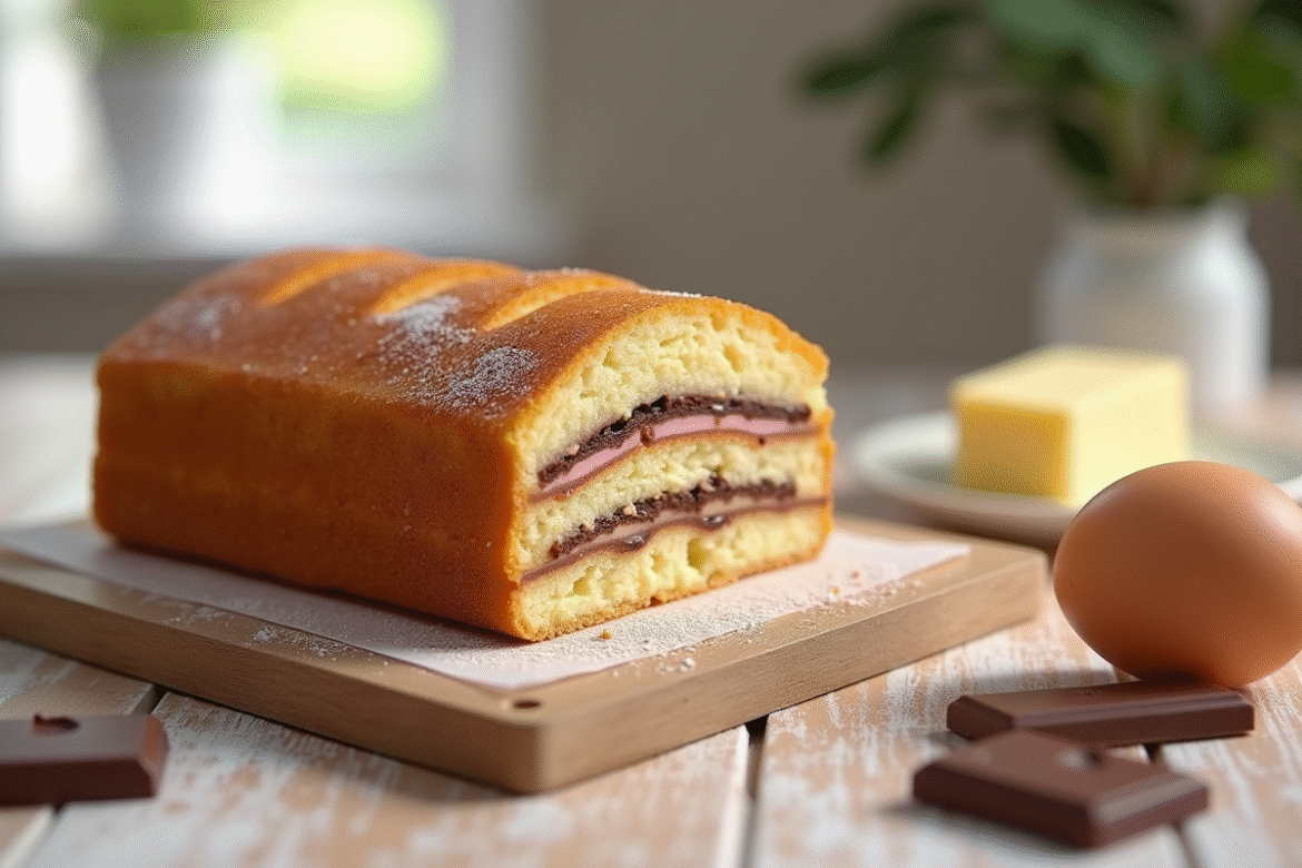Gâteau opera tranché avec ses couches délicates sur une table en bois