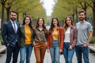 Groupe de jeunes adultes dans un parc urbain diversité culturelle