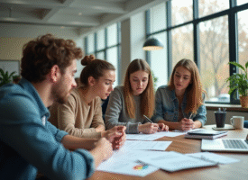 Jeunes adultes collaborant dans un espace de travail moderne