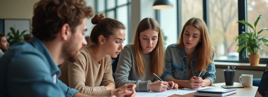 Jeunes adultes collaborant dans un espace de travail moderne
