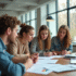 Jeunes adultes collaborant dans un espace de travail moderne