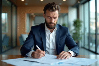 Homme d'affaires en costume dans un bureau moderne
