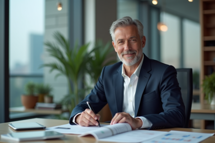 Homme d'affaires en costume bleu lors d'une réunion d'investissement