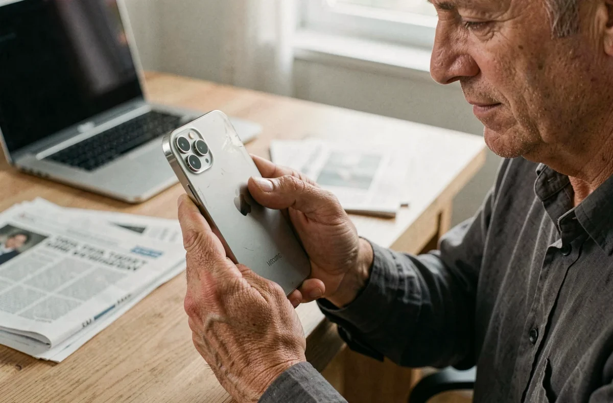 Un homme tenant un iPhone 1 original en examinant sa valeur de collection et d'investissement