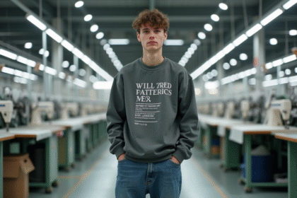 Jeune homme en streetwear dans une usine textile moderne