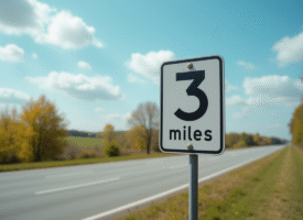 Panneau routier indiquant miles et kilomètres en campagne