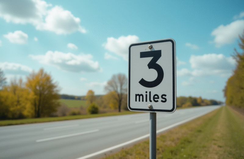 Panneau routier indiquant miles et kilomètres en campagne