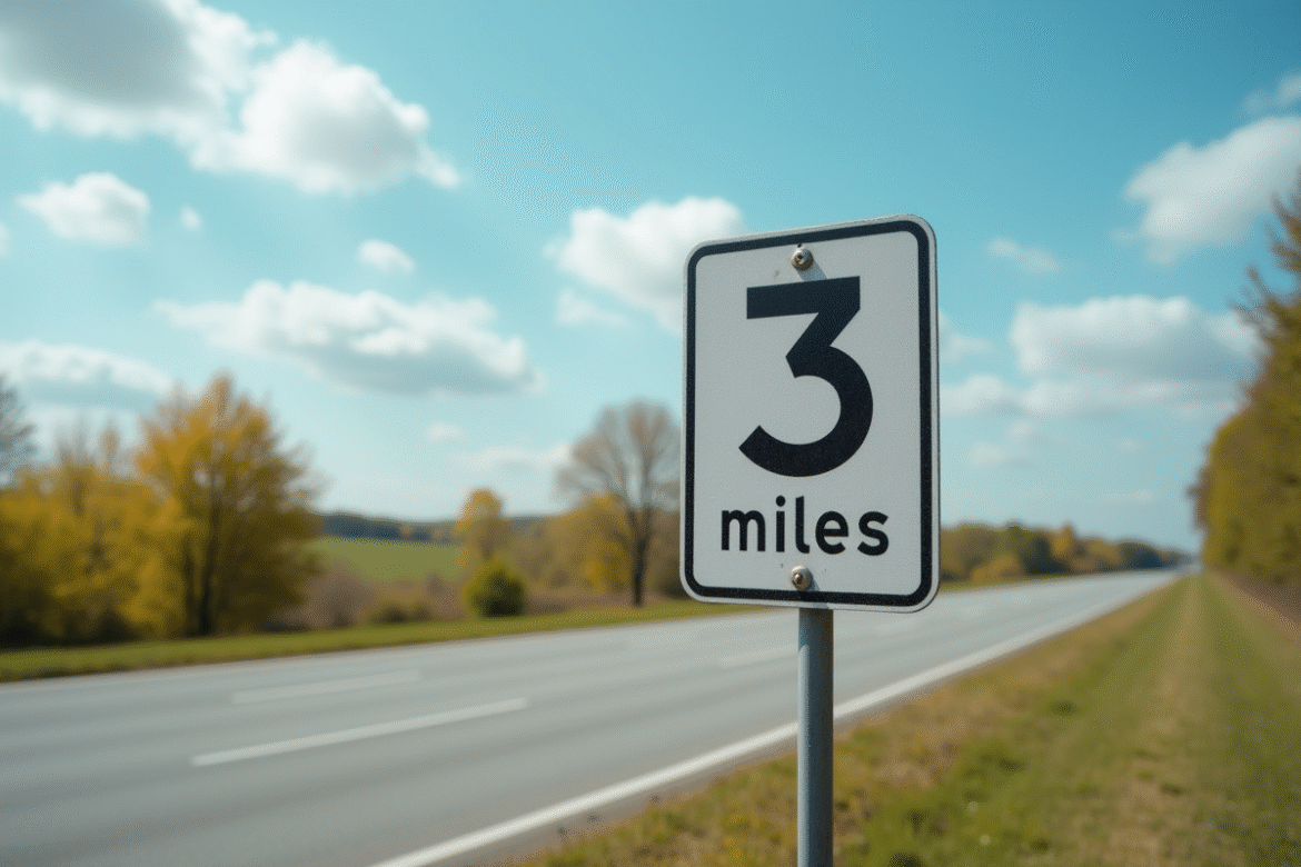 Panneau routier indiquant miles et kilomètres en campagne