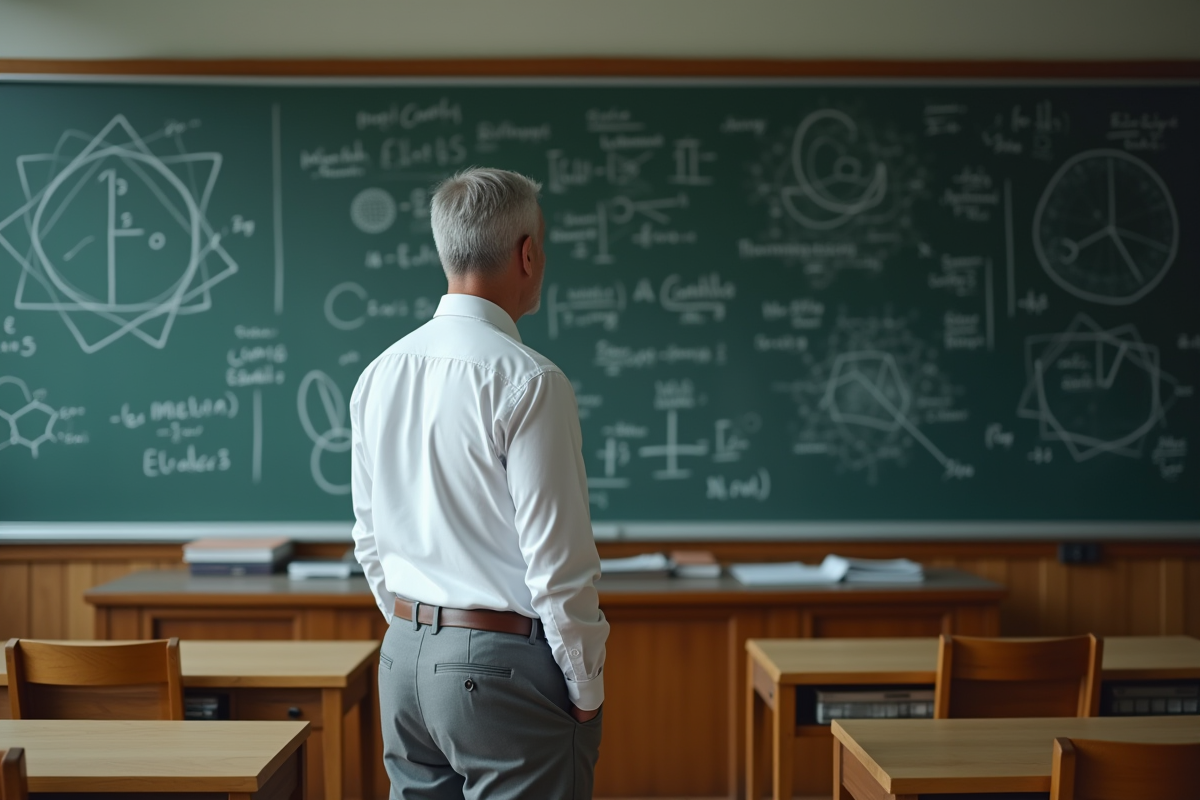 Professeur devant un tableau avec équations quantiques