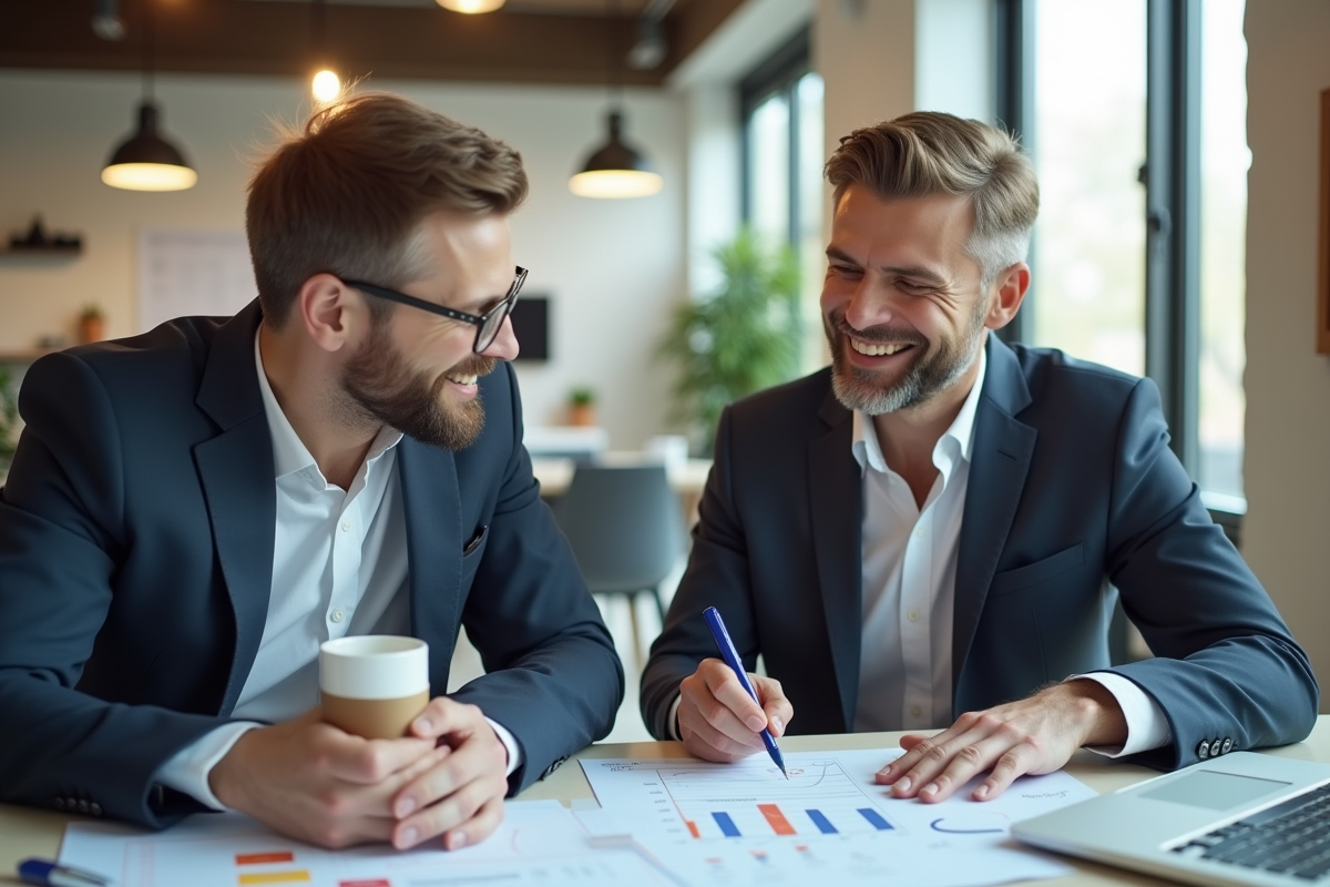 Professionnel discute finances avec conseiller en bureau