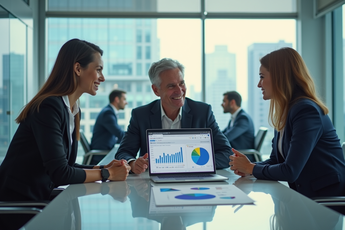 Groupe de professionnels discutant autour d